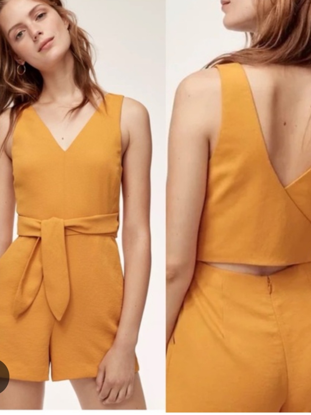 Wilfred ecoulement Mustard V-Neck Sleeveless Romper with Tie Belt 10